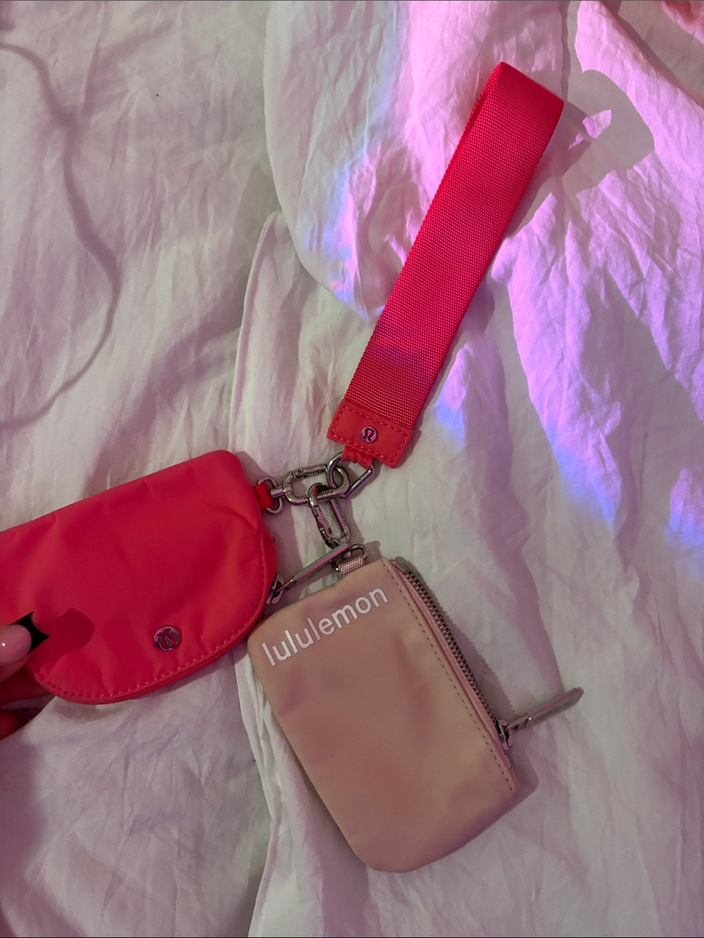 lululemon athletica Pink & Light Pink Wristlet Keychain Pouch Set